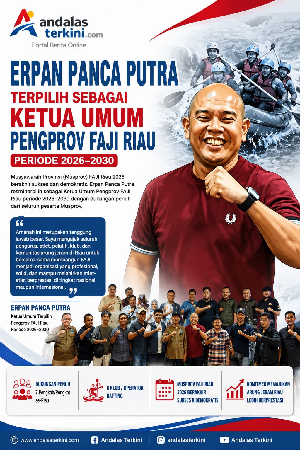 Musprov FAJI Riau 2026 Berakhir Erfan Panca Putra Terpilih sebagai Ketua Umum Pengprov FAJI Riau Periode 2026 2030