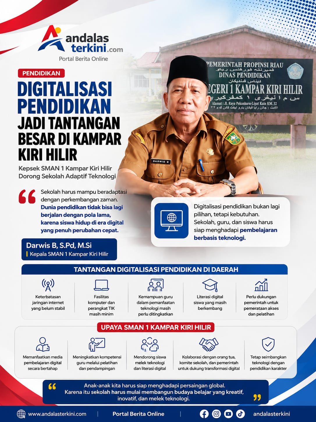 Digitalisasi Pendidikan Jadi Tantangan Besar, Kepsek SMAN 1 Kampar Kiri Hilir Dorong Sekolah Adaptif Teknologi
