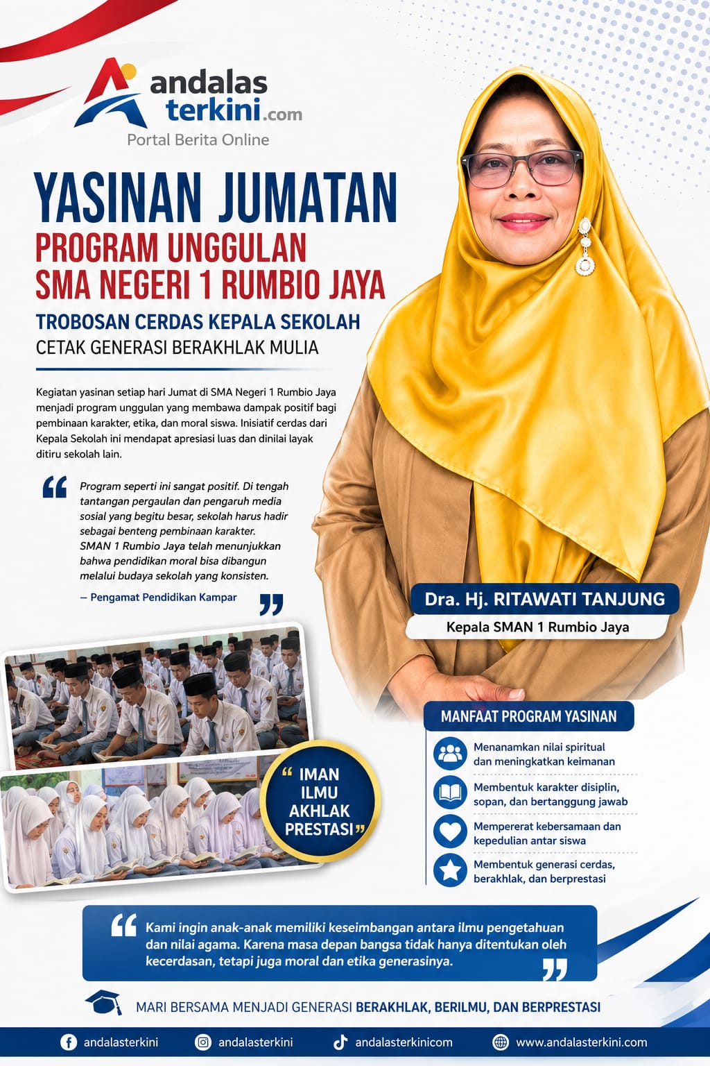 Jumat Pagi Penuh Makna di SMAN 1 Rumbio Jaya, Program Yasinan Dinilai Jadi Role Model Pembinaan Karakter Siswa